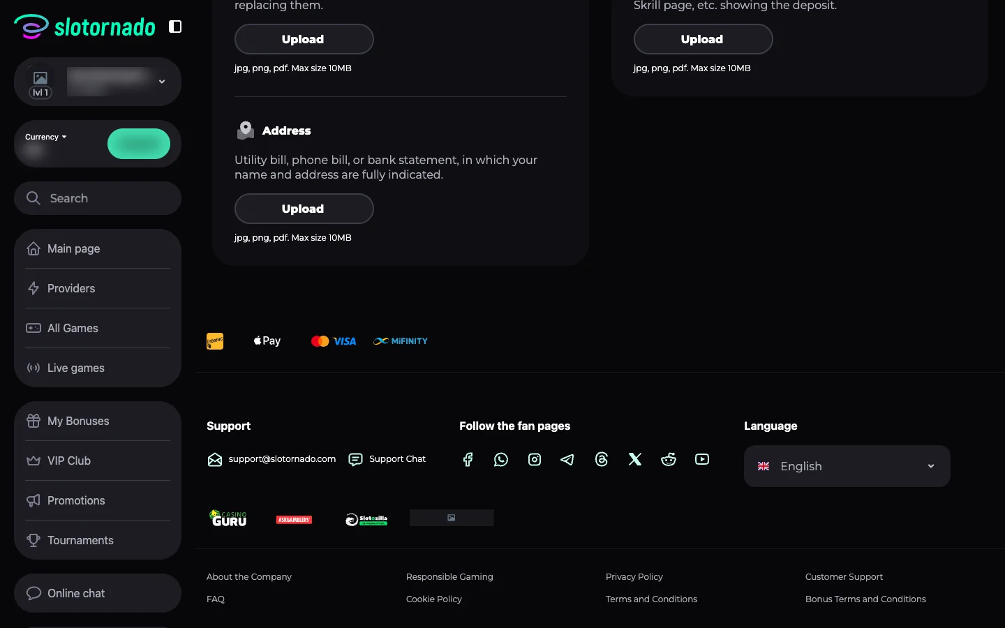 Konto-Verifizierung (KYC) – Slotornado Casino